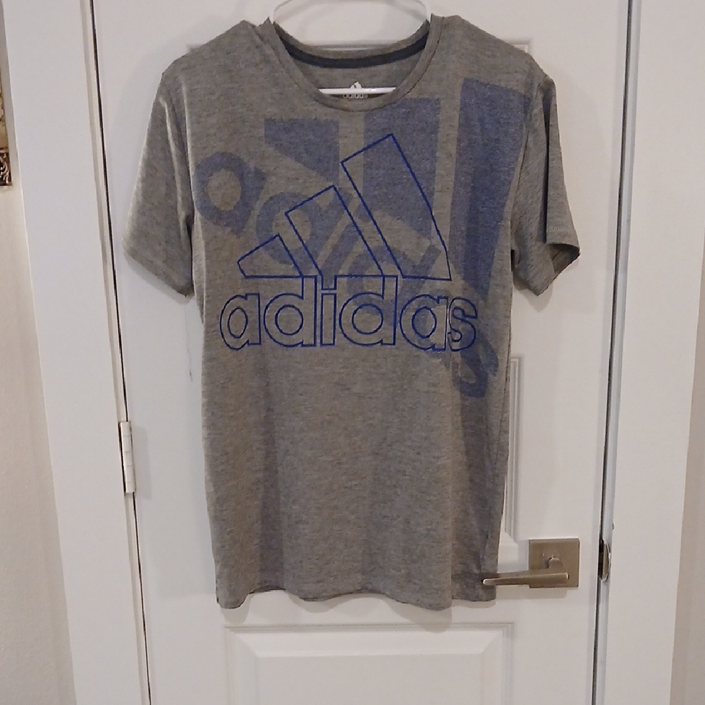 Adidas Kids Heather Gray Tee with Blue Logo